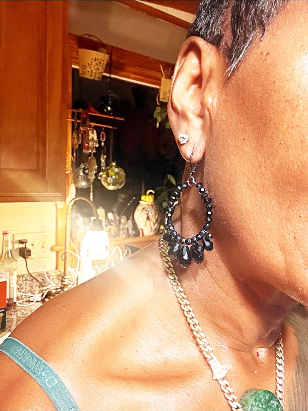 Black Beaded Hoop Earrings - Women Jewelry